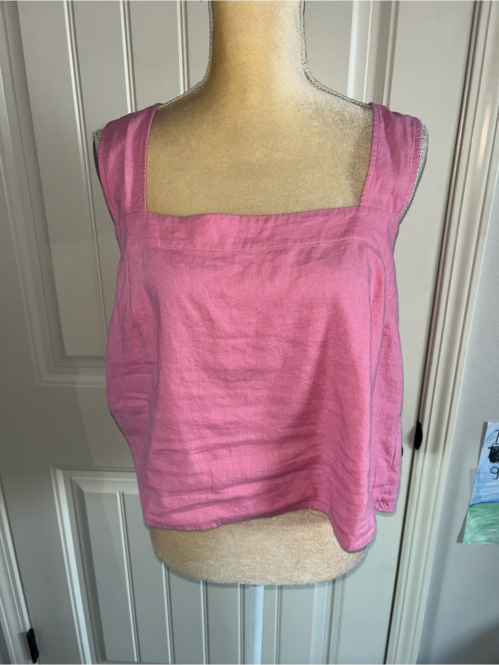 NEW Madewell Pink Square-Neck Linen Blend Tank Sz 12